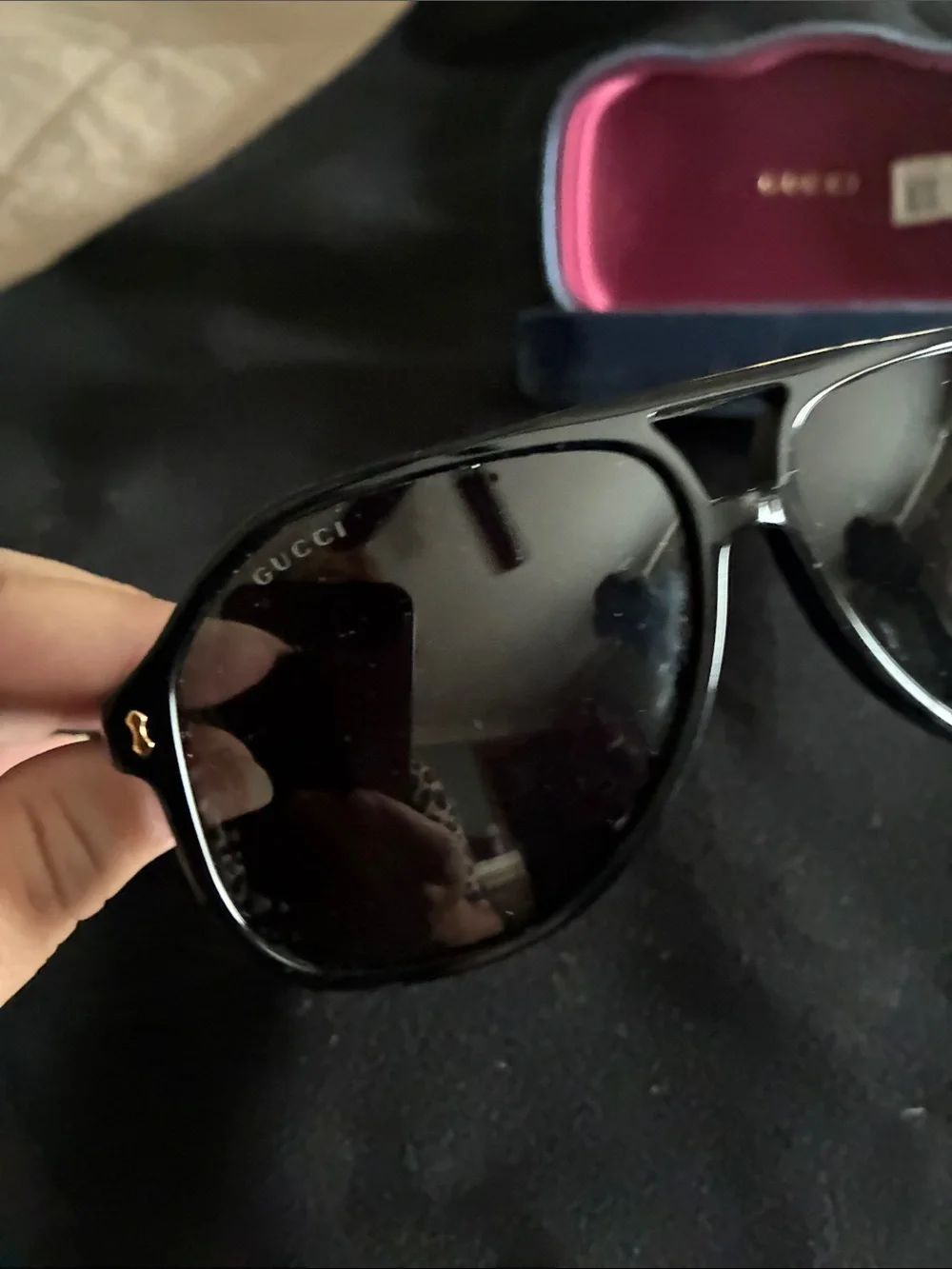 Gucci Blue Velvet Case with Navigator Shape Sunglasses